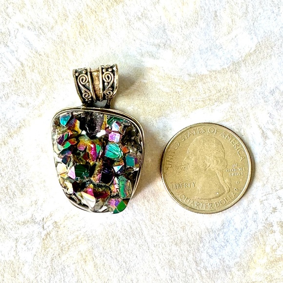 Sterling w druzy stones crystals geodes handcrafted pendant OOAK artist signed - Picture 4 of 7